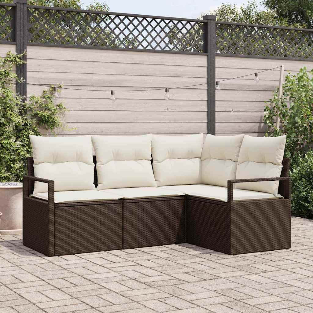 Garten-Sofa-Set mit Kissen mit Speicher 4 pcs Braun und Creme